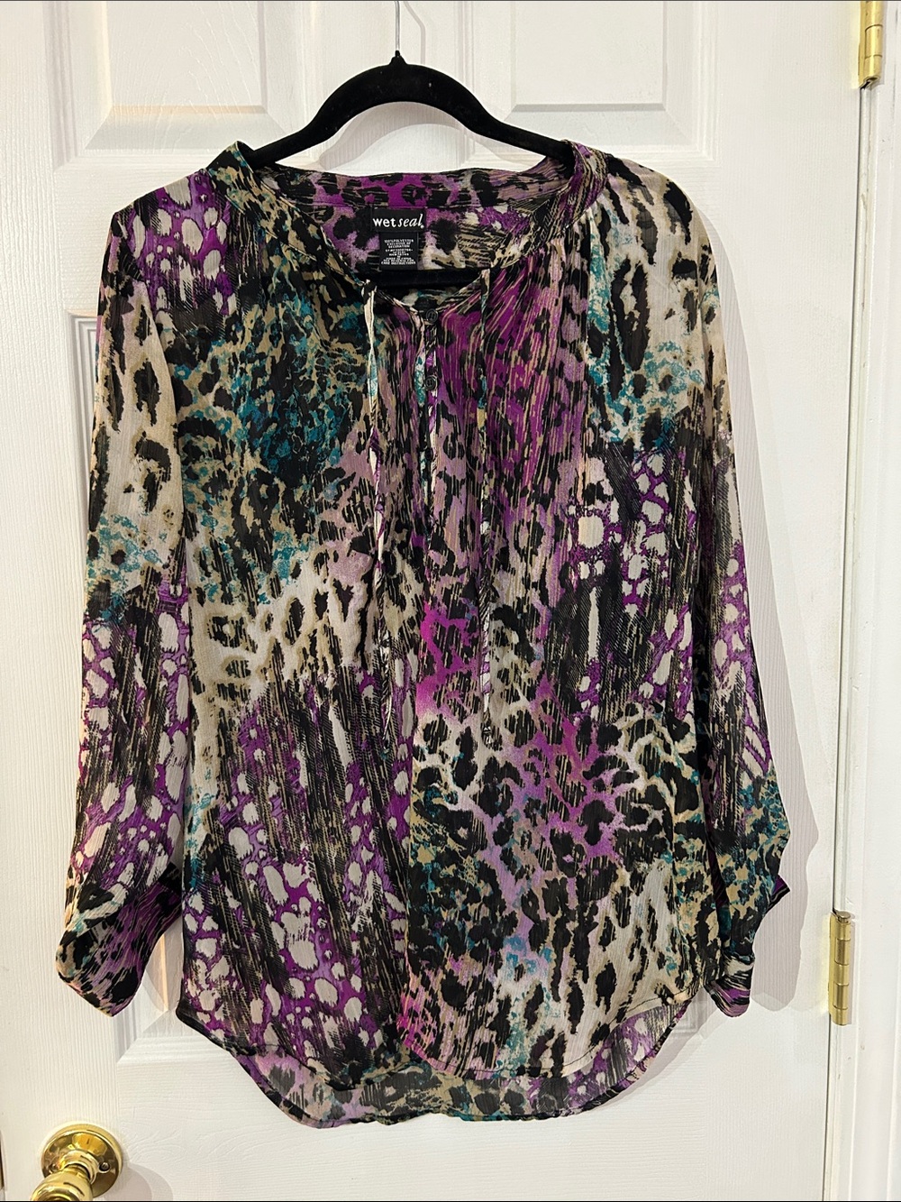 Wet Seal vintage Multicolor Animal Print Blouse with Purple and Teal Accents-m
